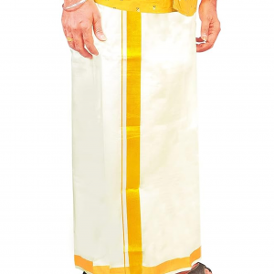 Mens Rich Jari Border 100% Cotton Cream Dhoti 4.00 Meters Double Mundu/Vesti